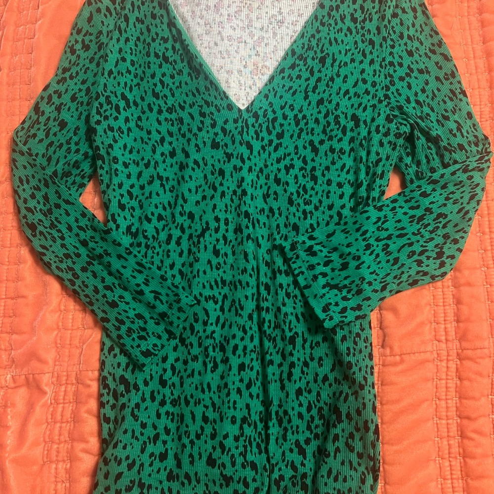 INC International Concepts Green Animal Print V-Neck Sweater